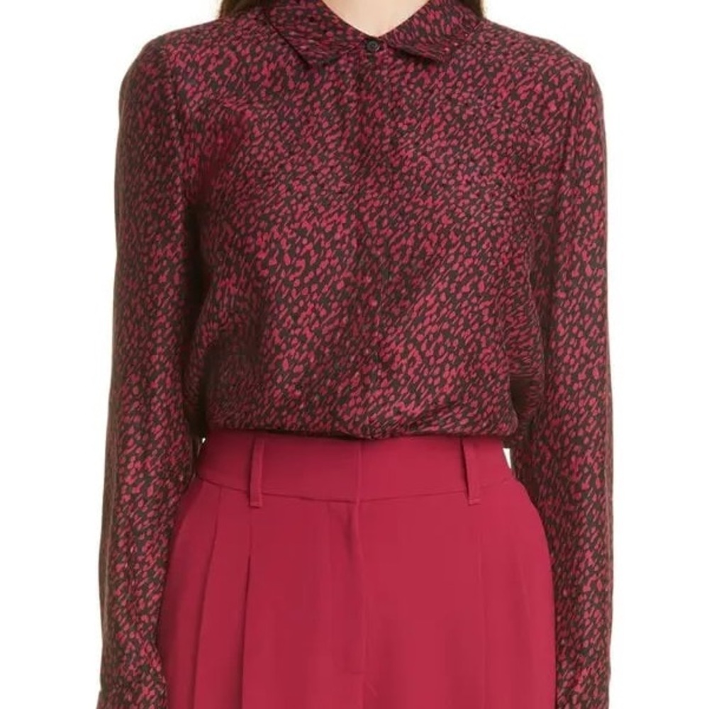 Gorgeous Lafayette 148 100% Silk Long-Sleeve Scottie Blouse Medium